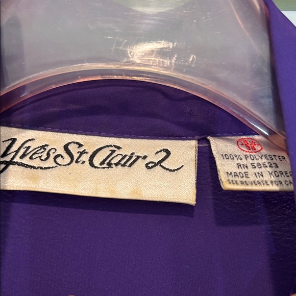 Vintage yves st Clair 2 Deep Purple Button Down Shirt & skinny neck scarf 16 w - Picture 2 of 10